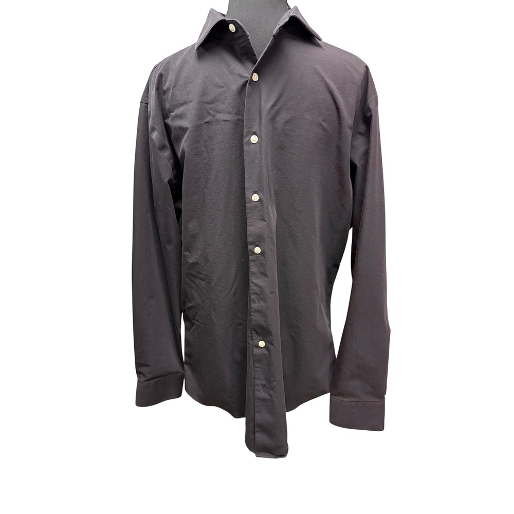 Nordstrom Tech-Smart Trim Fit Black Dress Shirt 16 34-35 Coolmax Stretch Mens